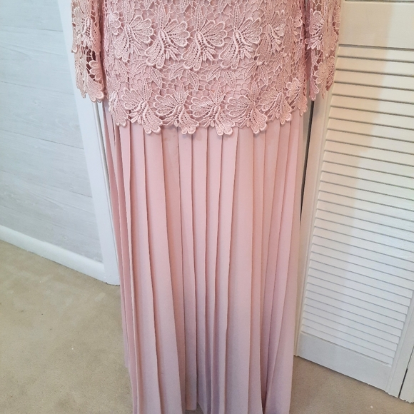 RARE VINTAGE union made blush pink lace maxi pleated dress sz 12 - Picture 5 of 9